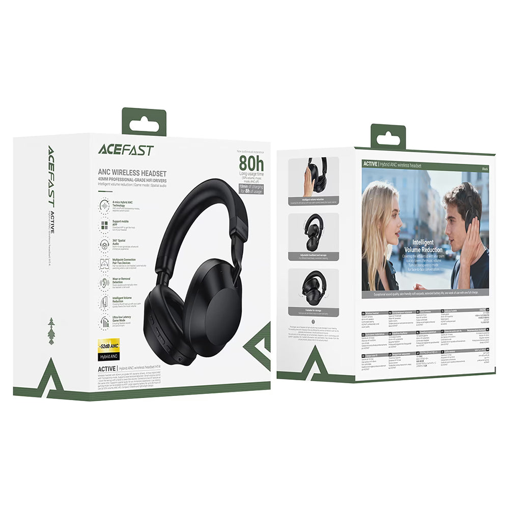 Manos libres Bluetooth Acefast H14, A2DP, ANC, Negro