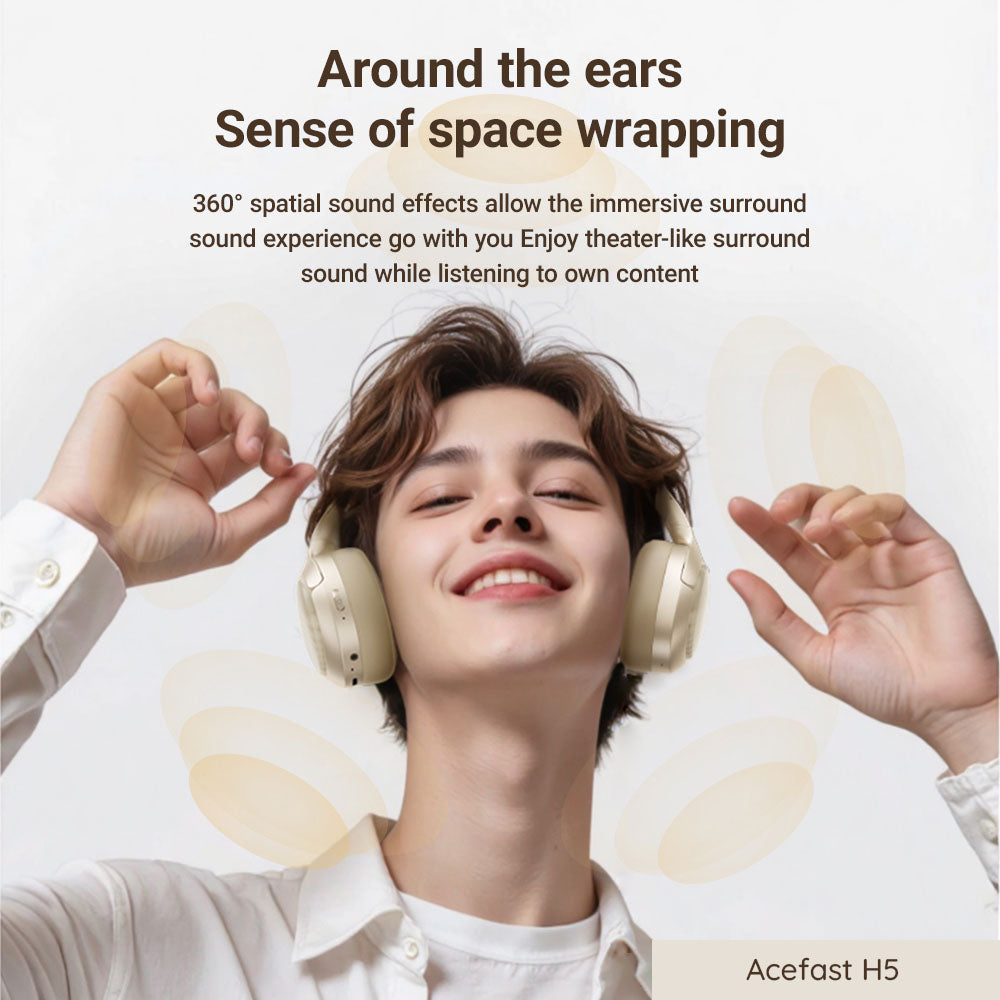 Manos libres Bluetooth Acefast H5, A2DP, ANC, Blanco