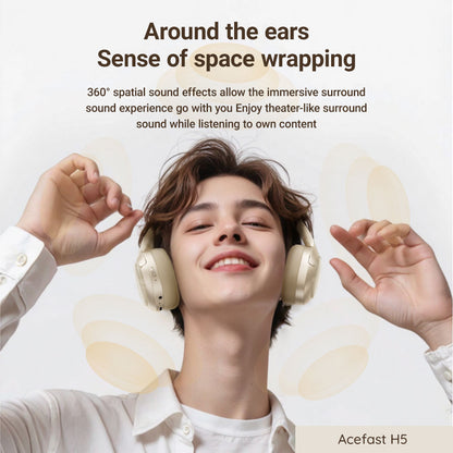 Manos libres Bluetooth Acefast H5, A2DP, ANC, Blanco