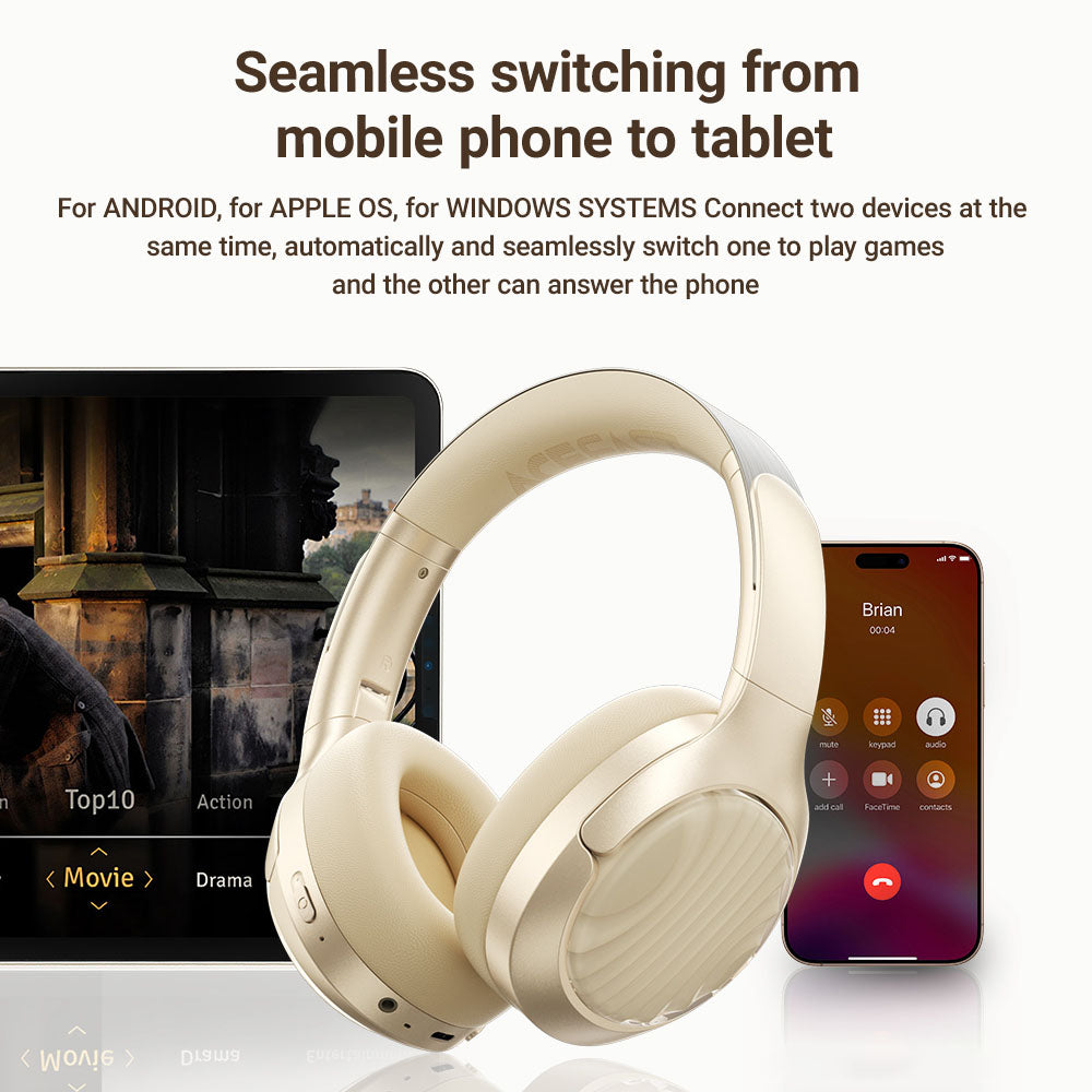 Manos libres Bluetooth Acefast H5, A2DP, ANC, Blanco