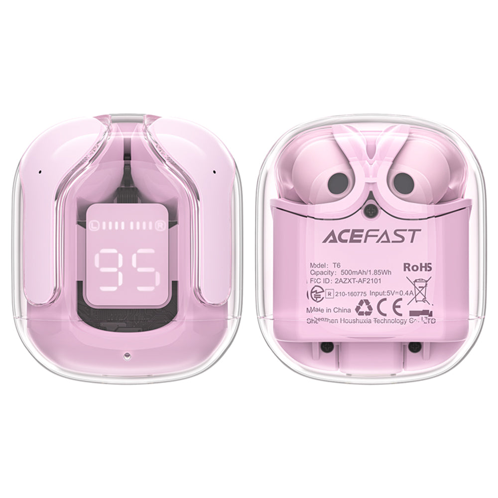 Manos libres Bluetooth Acefast T6, TWS, Rosa