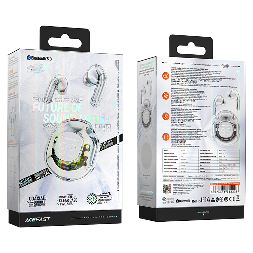 Manos libres Bluetooth Acefast T8, TWS, Blanco