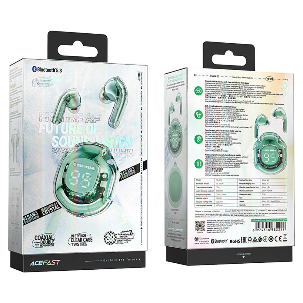 Manos libres Bluetooth Acefast T8, TWS, Verde
