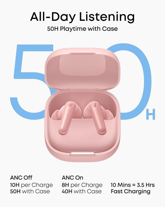 Manos libres Bluetooth Anker SoundCore R60i, TWS, ANC, Rosa D1202G51