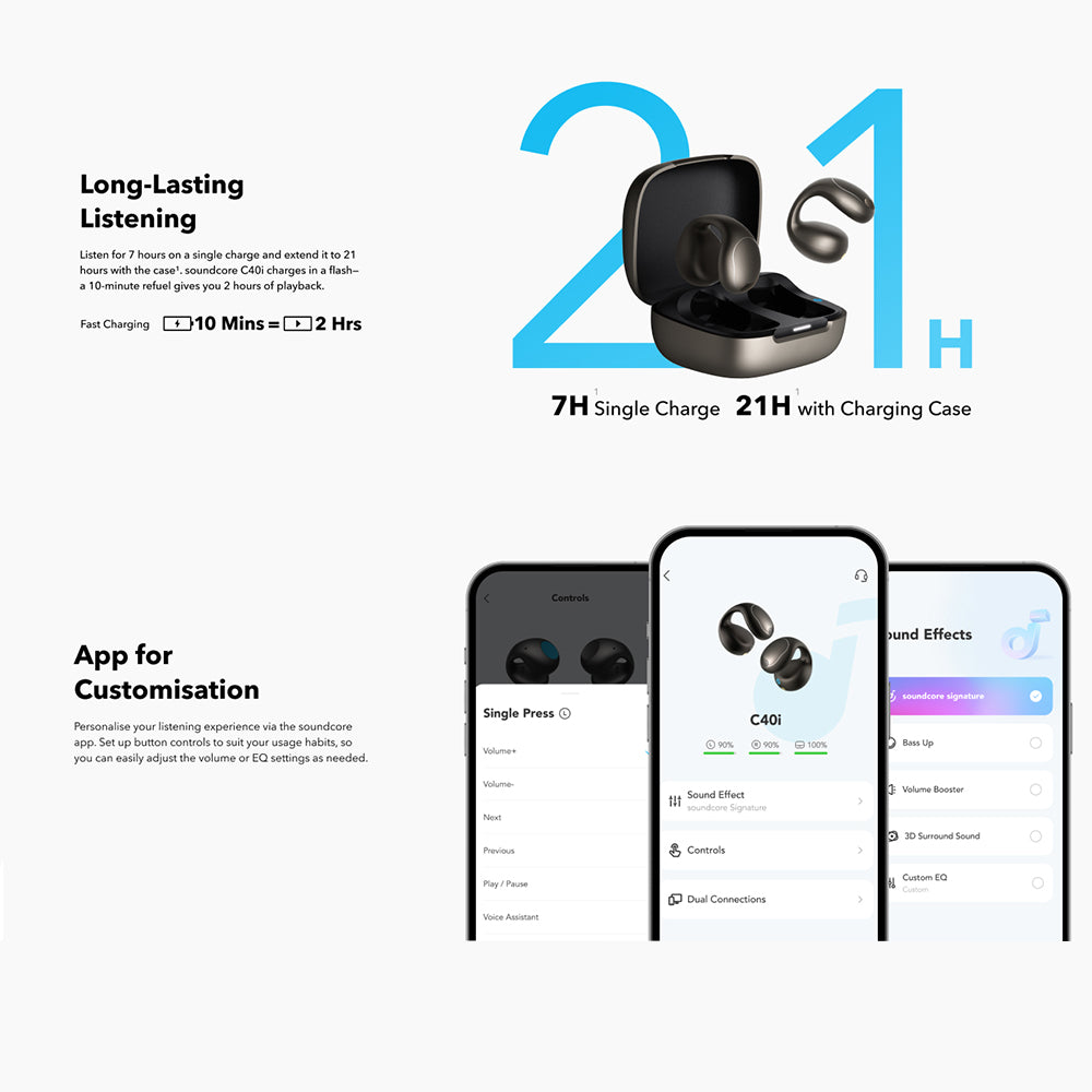 Handsfree Bluetooth Anker SoundCore C40i, TWS, MultiPoint, Negro A3331GZ1