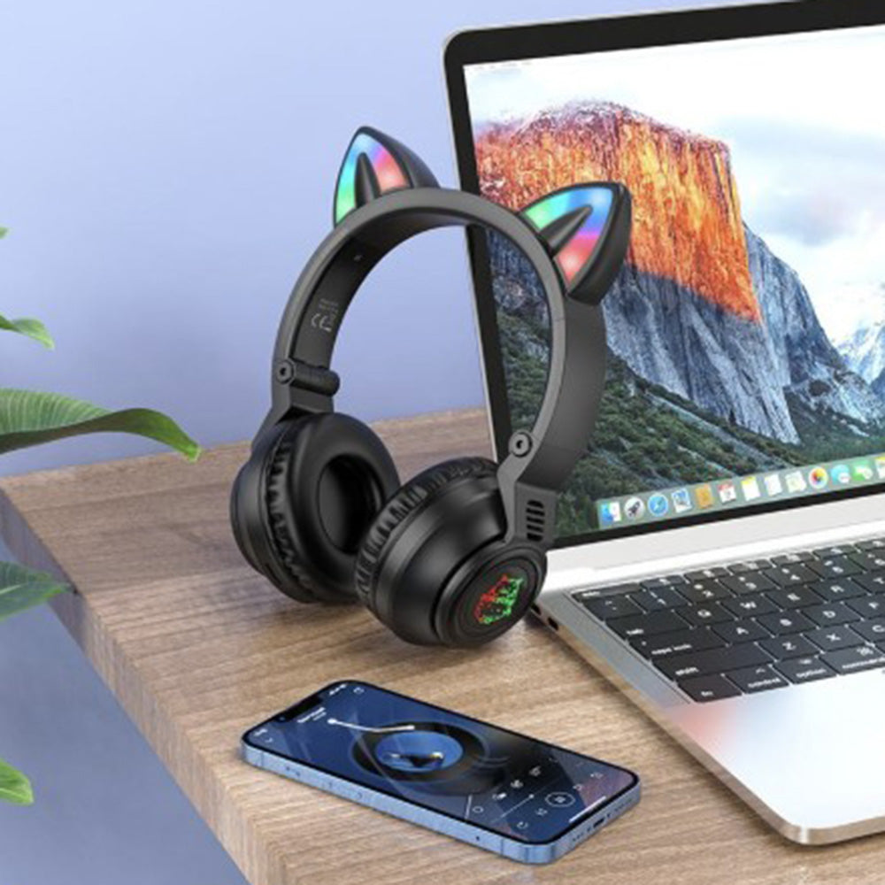 Manos libres Bluetooth Borofone BO18 Cat Ear, A2DP, Negro