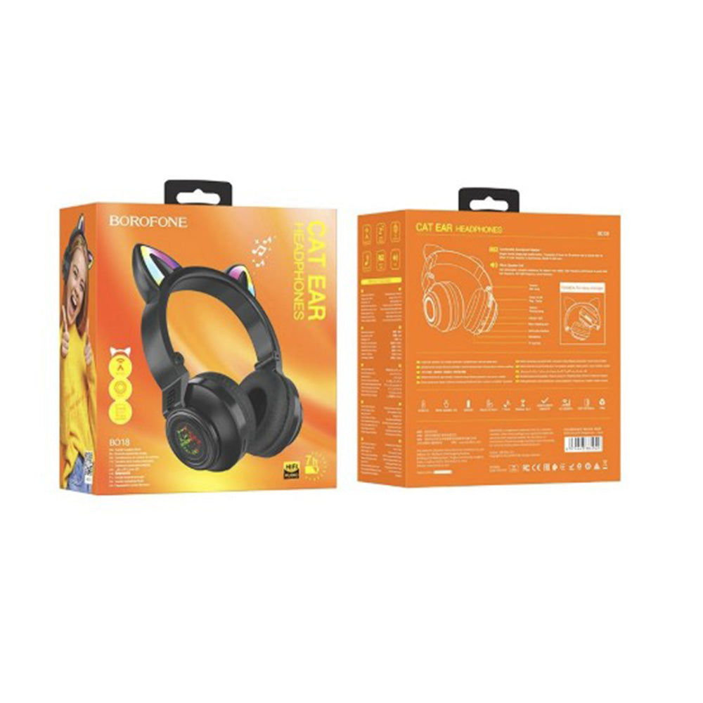 Manos libres Bluetooth Borofone BO18 Cat Ear, A2DP, Negro