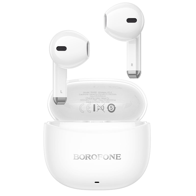 Manos libres Bluetooth Borofone BW88 Deep Rhyme, TWS, Blanco