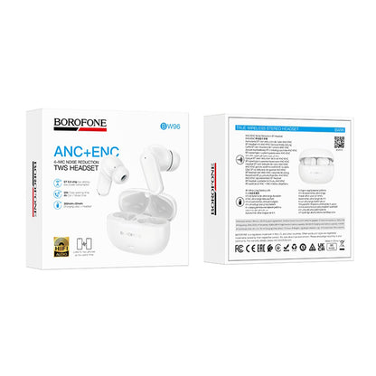 Manos libres Bluetooth Borofone BW96 Mellow, TWS, Blanco