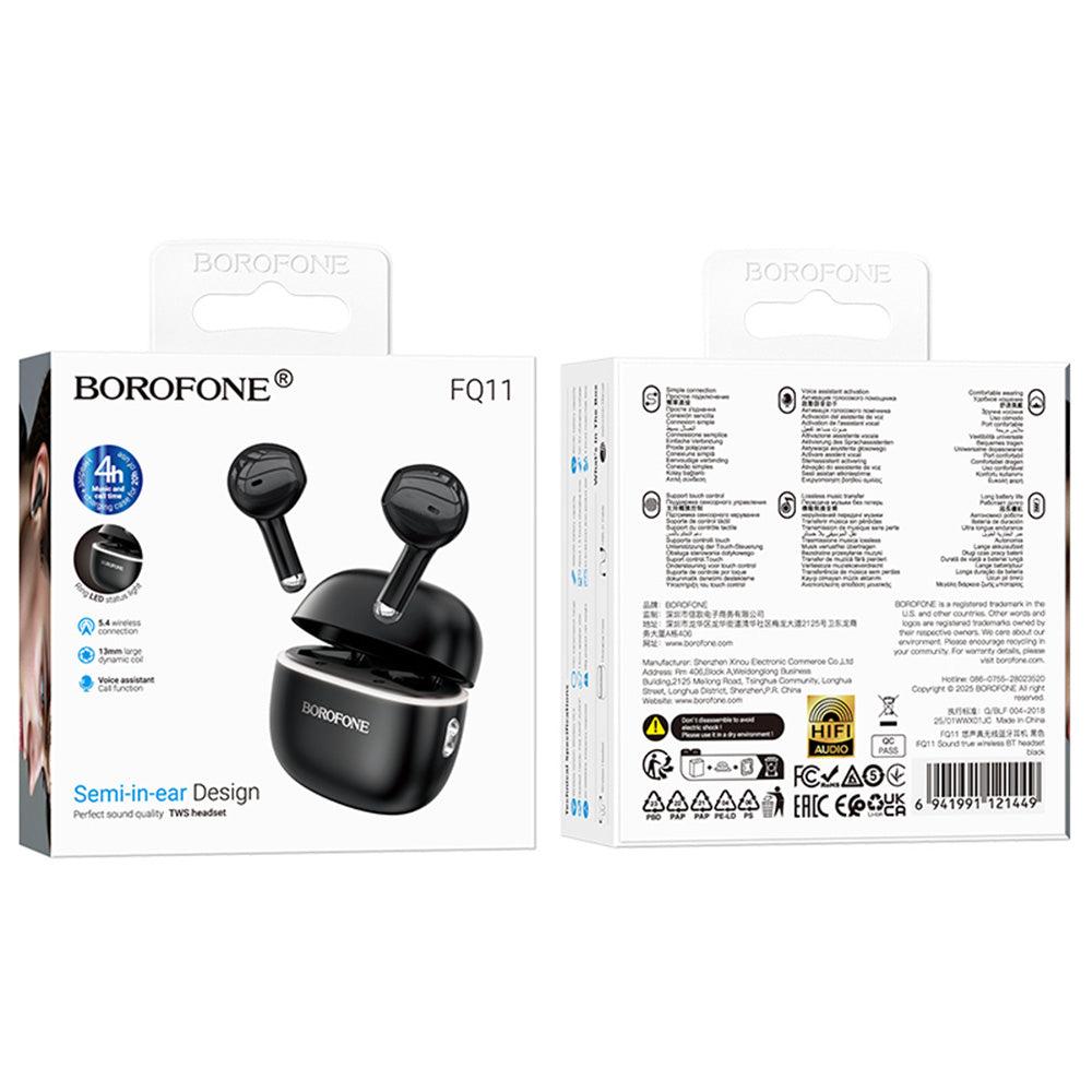 Manos libres Bluetooth Borofone FQ11 Sound, TWS, Negro