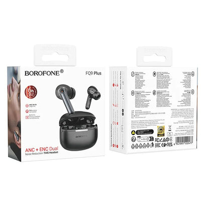 Manos libres Bluetooth Borofone FQ9 Plus Peaceful, TWS, ANC, Negro