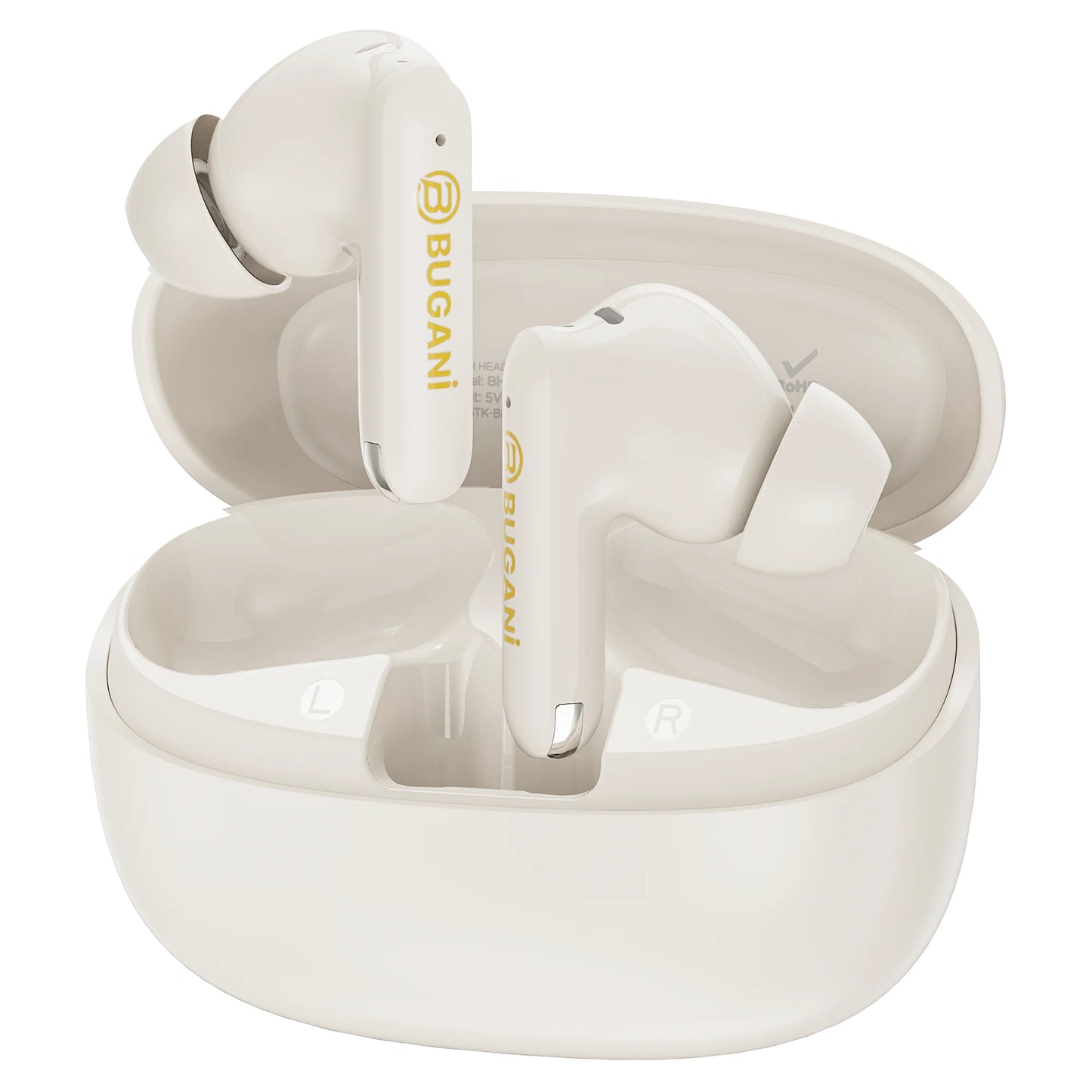Manos libres Bluetooth Bugani Freebuds B20, TWS, ANC, Crema Claro