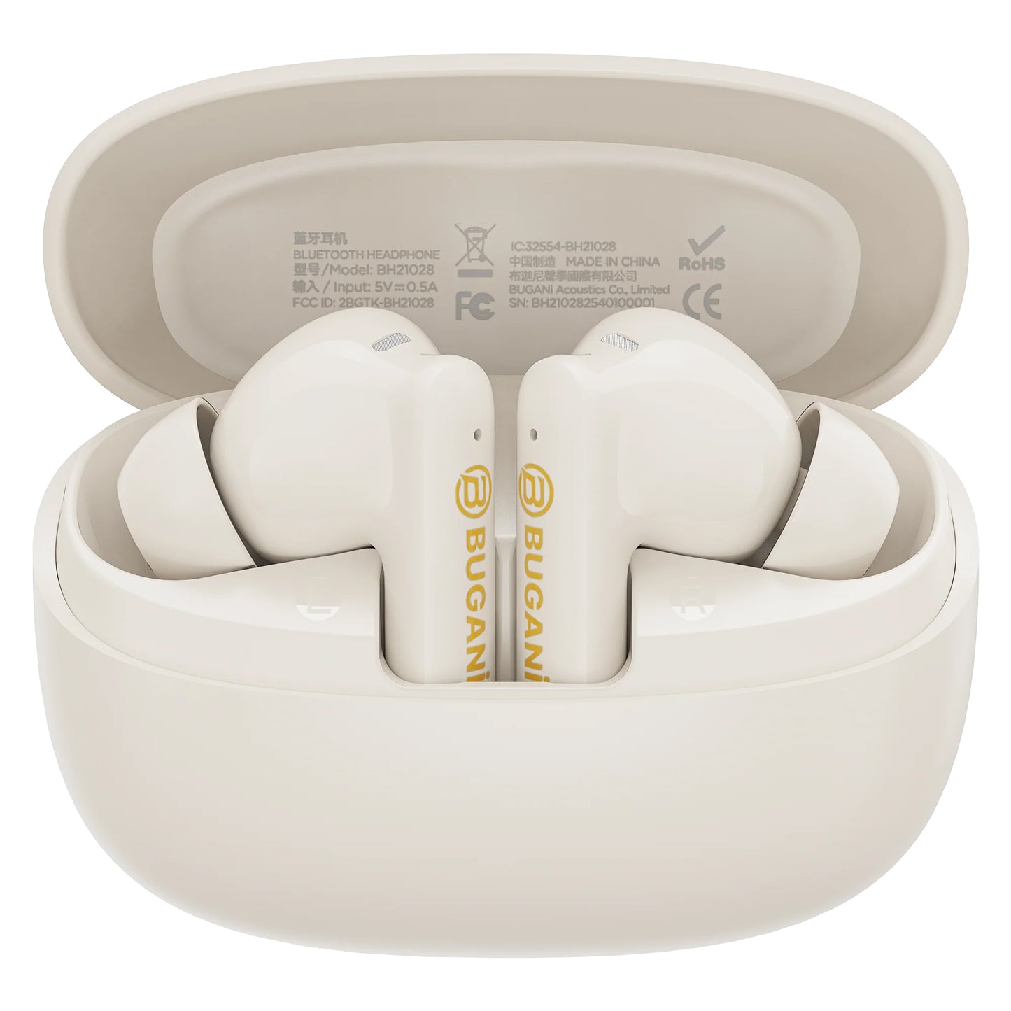 Manos libres Bluetooth Bugani Freebuds B20, TWS, ANC, Crema Claro