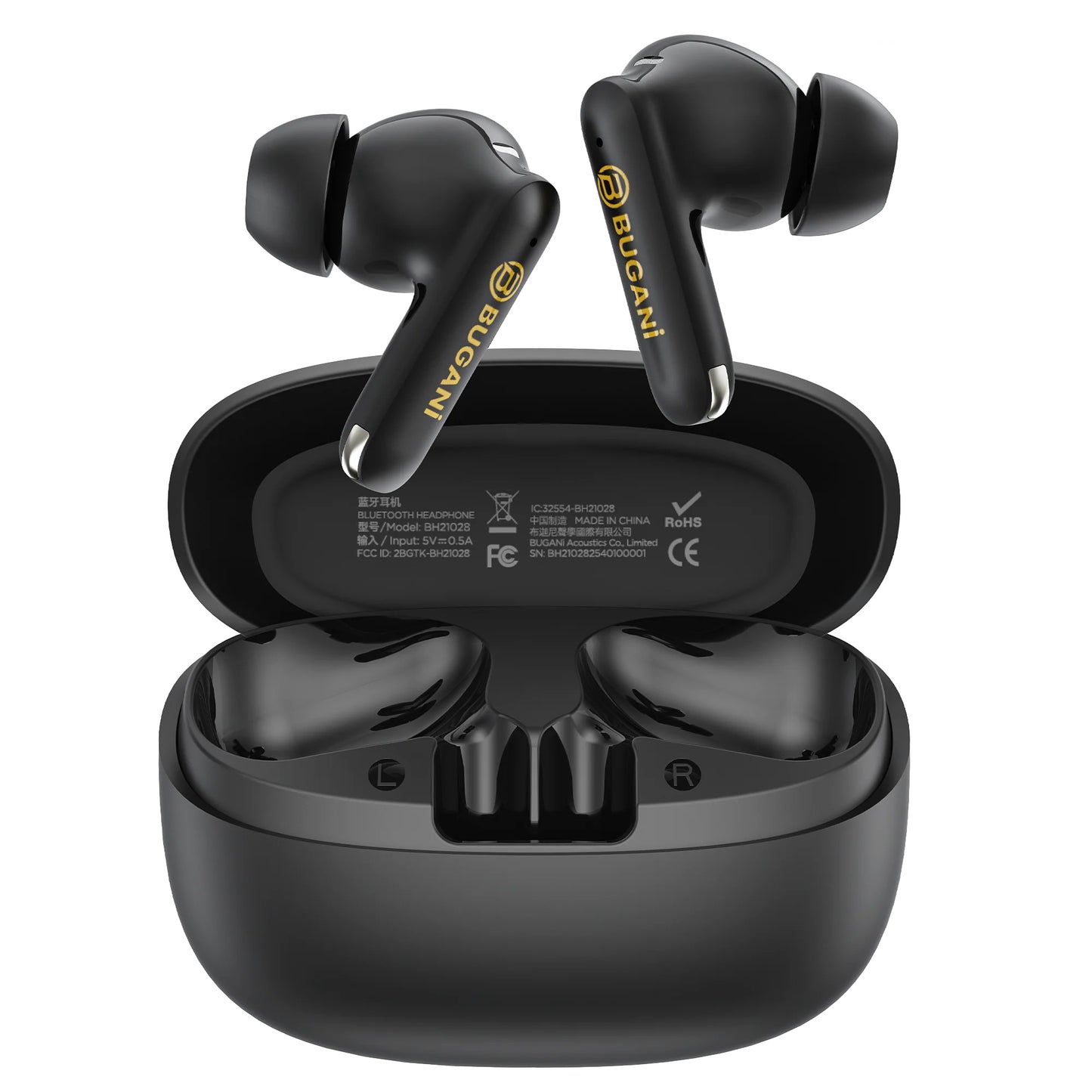Manos libres Bluetooth Bugani Freebuds B20, TWS, ANC, Negro