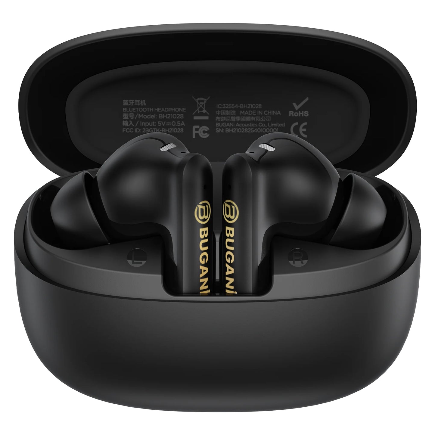 Manos libres Bluetooth Bugani Freebuds B20, TWS, ANC, Negro