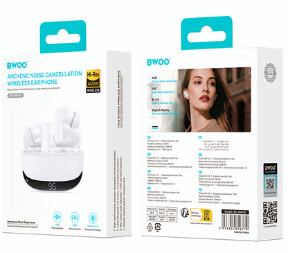 Manos libres Bluetooth BWOO BW40, TWS, ANC, Blanco
