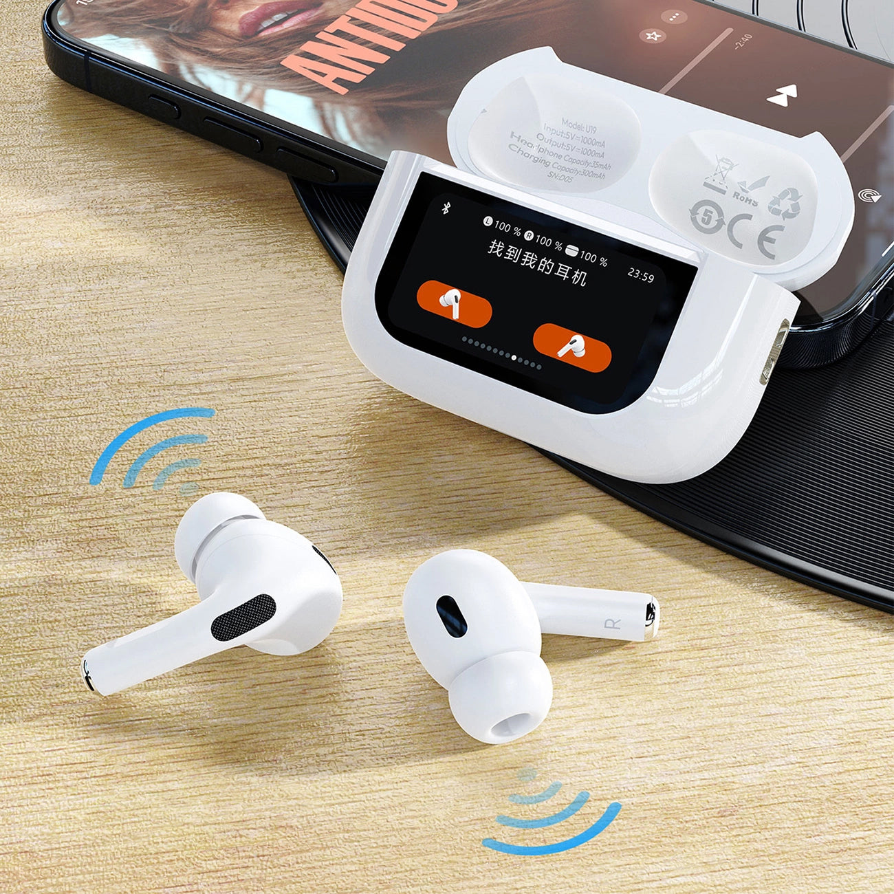 Manos libres Bluetooth Dudao U19 Display, TWS, Blanco
