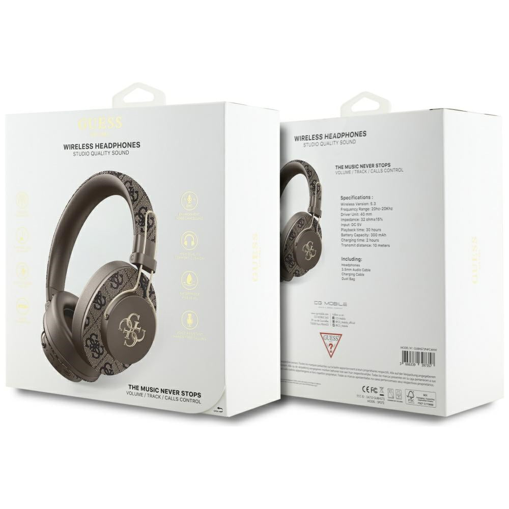 Manos libres Bluetooth Guess 4G con logo metálico, A2DP, Marrón