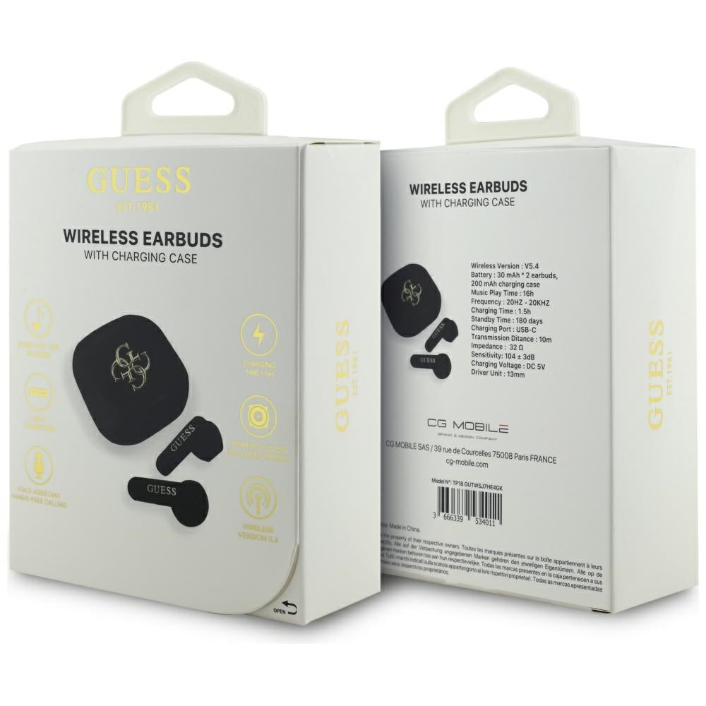 Manos libres Bluetooth Guess 4G Metal Logo, TWS, Negro
