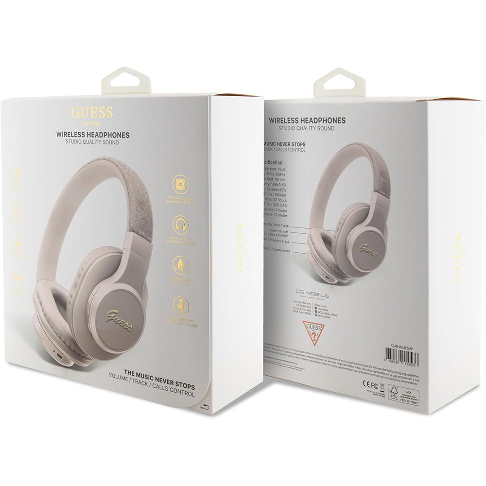 Manos libres Bluetooth Guess 4G Tone on Tone Script Logo, A2DP, Rosa