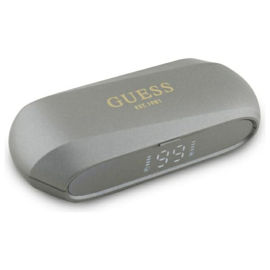 Auriculares Bluetooth Guess Elongados con Logo Metálico Impreso, TWS, Gris
