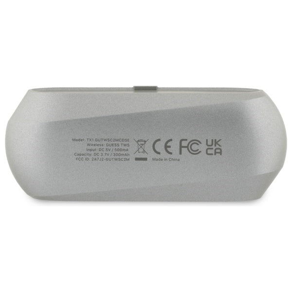 Auriculares Bluetooth Guess Elongados con Logo Metálico Impreso, TWS, Gris