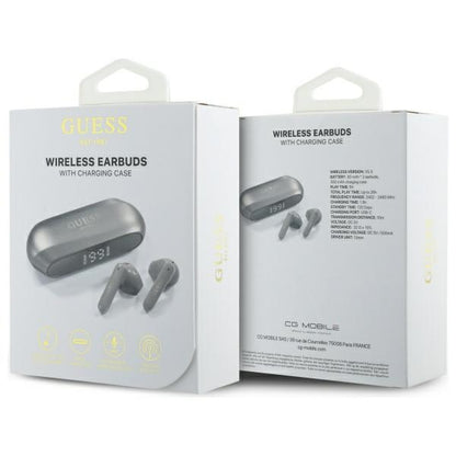 Auriculares Bluetooth Guess Elongados con Logo Metálico Impreso, TWS, Gris