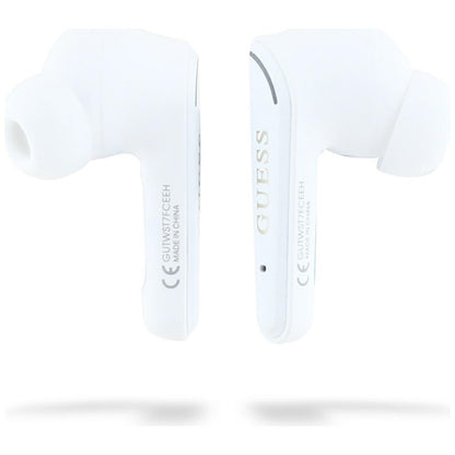 Handsfree Bluetooth Guess Flat Classic Logo Electroplated, TWS, Blanco