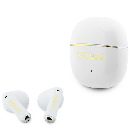 Manos libres Bluetooth Guess Glossy Gold Line Classic, TWS, Blanco