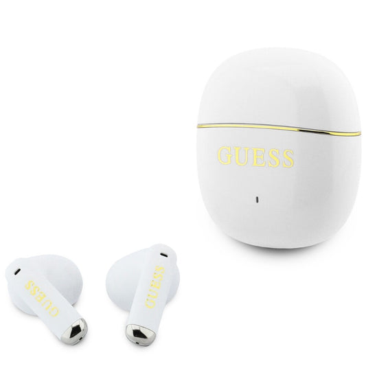 Manos libres Bluetooth Guess Glossy Gold Line Classic, TWS, Blanco