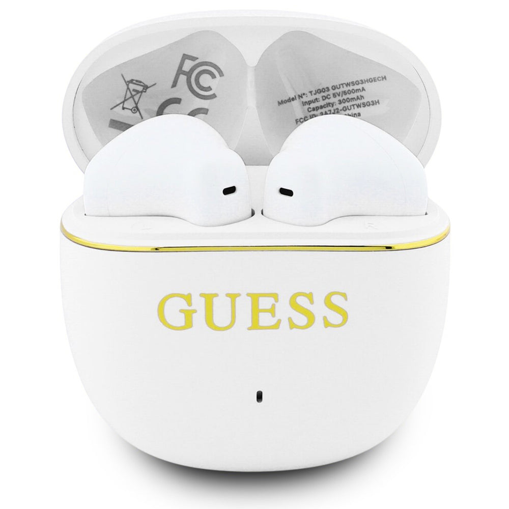 Manos libres Bluetooth Guess Glossy Gold Line Classic, TWS, Blanco