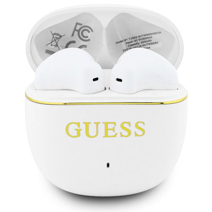 Manos libres Bluetooth Guess Glossy Gold Line Classic, TWS, Blanco