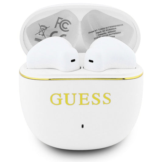 Manos libres Bluetooth Guess Glossy Gold Line Classic, TWS, Blanco