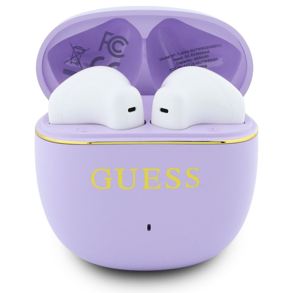 Manos libres Bluetooth Guess Glossy Gold Line Classic, TWS, Morado