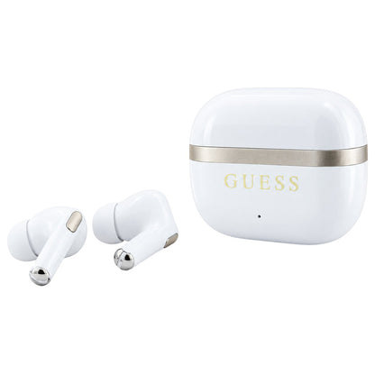 Auriculares Bluetooth Guess Glossy Gold Line Printed Classic Logo, TWS, blancos