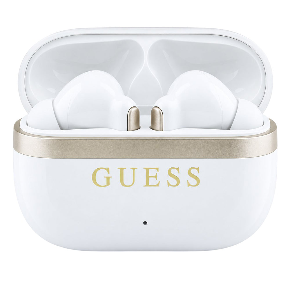Auriculares Bluetooth Guess Glossy Gold Line Printed Classic Logo, TWS, blancos