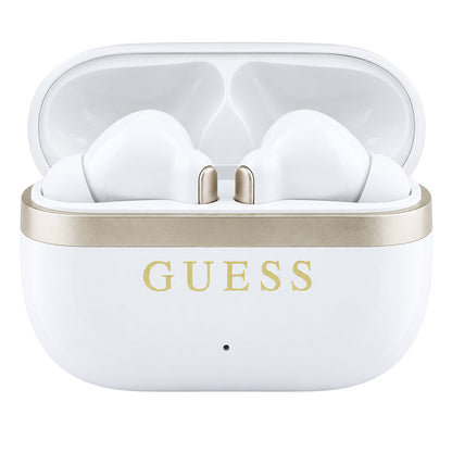 Auriculares Bluetooth Guess Glossy Gold Line Printed Classic Logo, TWS, blancos