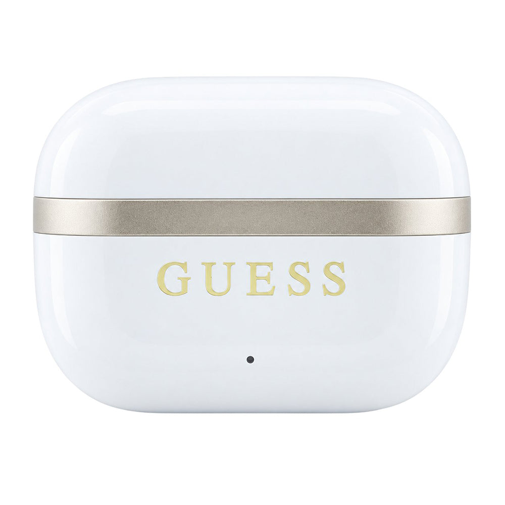 Auriculares Bluetooth Guess Glossy Gold Line Printed Classic Logo, TWS, blancos