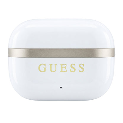 Auriculares Bluetooth Guess Glossy Gold Line Printed Classic Logo, TWS, blancos