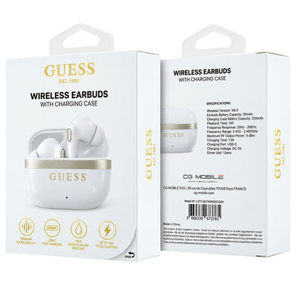 Auriculares Bluetooth Guess Glossy Gold Line Printed Classic Logo, TWS, blancos