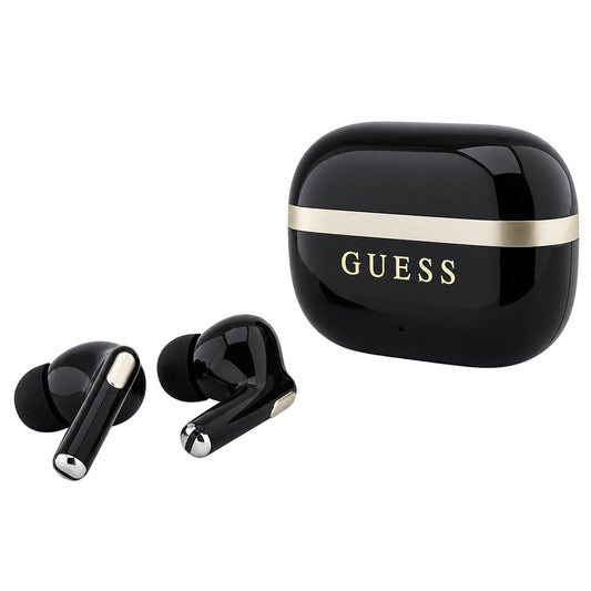 Guess Glossy Gold Line Printed Classic Logo Bluetooth Handsfree, TWS, Black