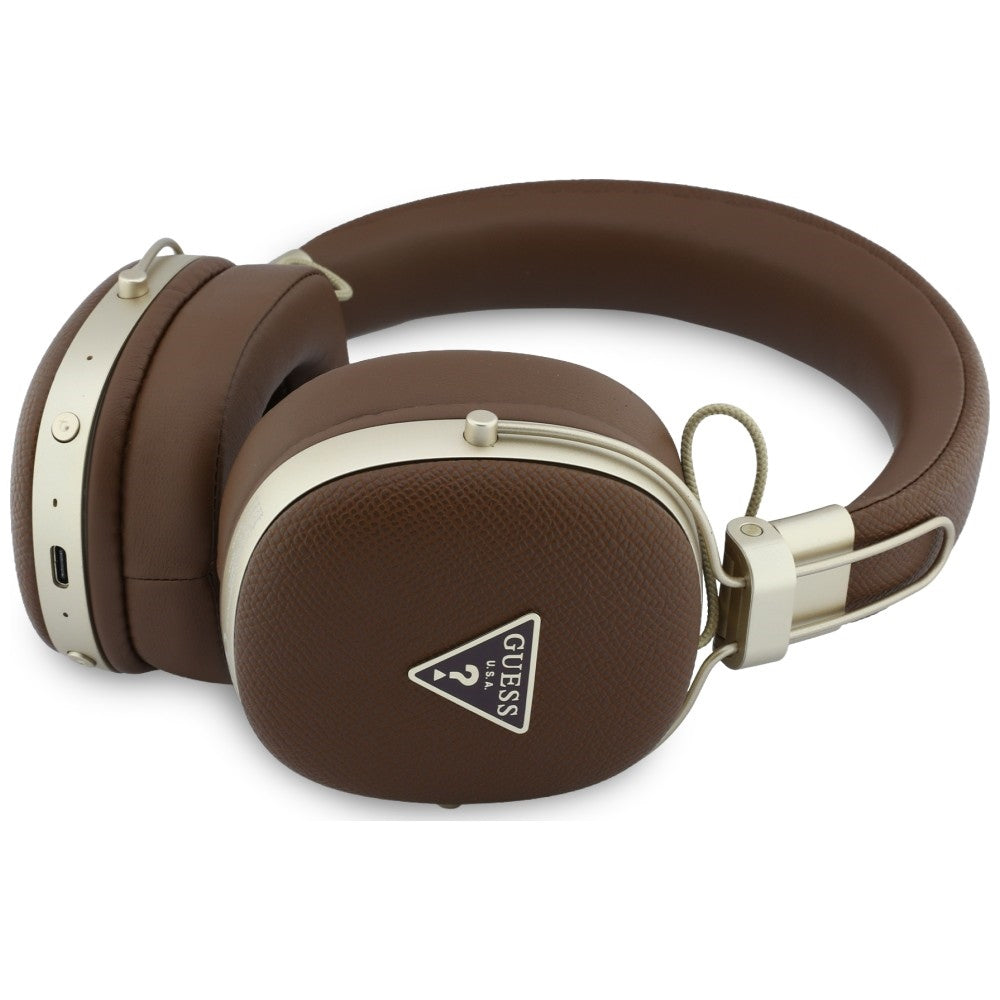 Manos libres Bluetooth Guess con logo triangular granuloso, A2DP, Marrón