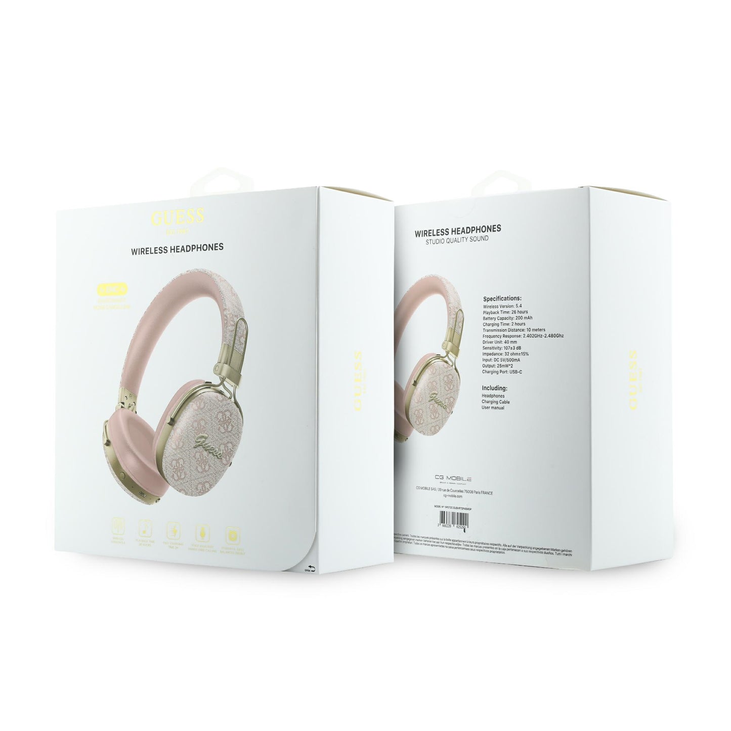 Manos libres Bluetooth Guess Metal 4G Script Logo, A2DP, Rosa