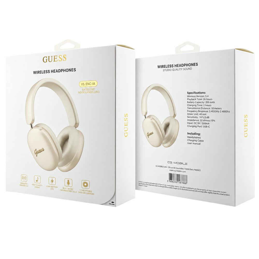 Auriculares Bluetooth Guess Metal Script Logo, A2DP, Beige