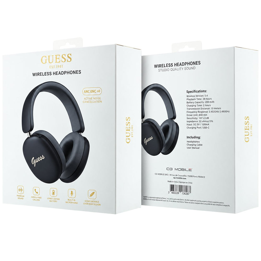 Auriculares Bluetooth manos libres Guess Metal Script Logo, A2DP, Negro