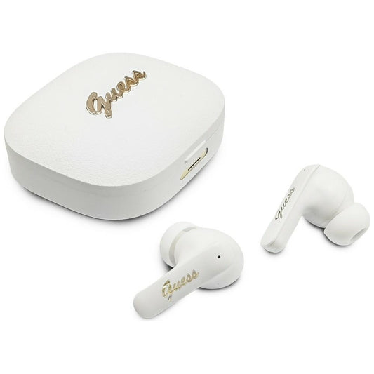 Handsfree Bluetooth Guess Script Logo Metálico, TWS, Blanco