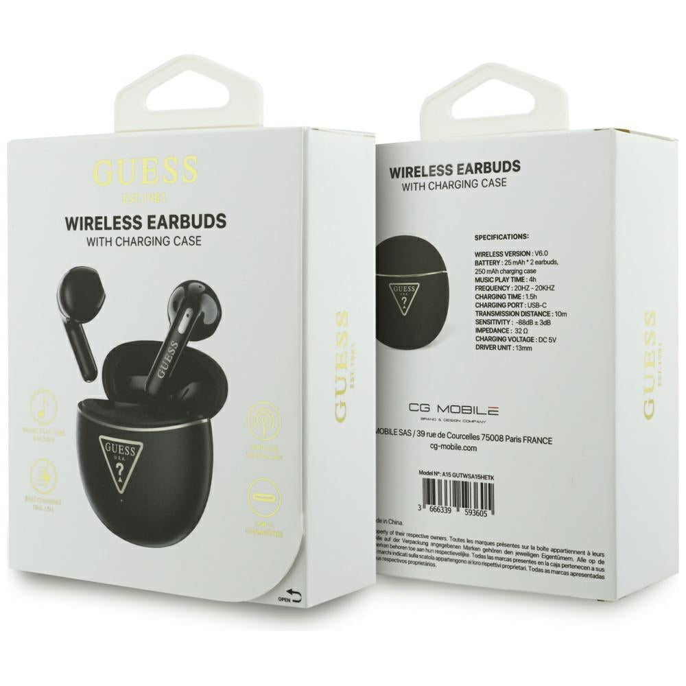 Auriculares Bluetooth Guess Script Print, TWS, Negro