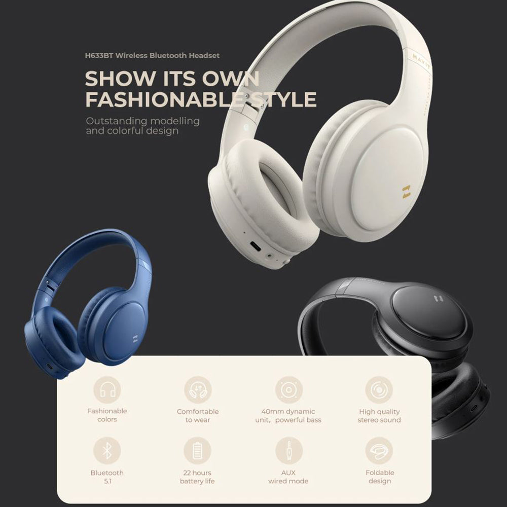 Manos libres Bluetooth HAVIT H633BT, Multipunto, A2DP, Beige