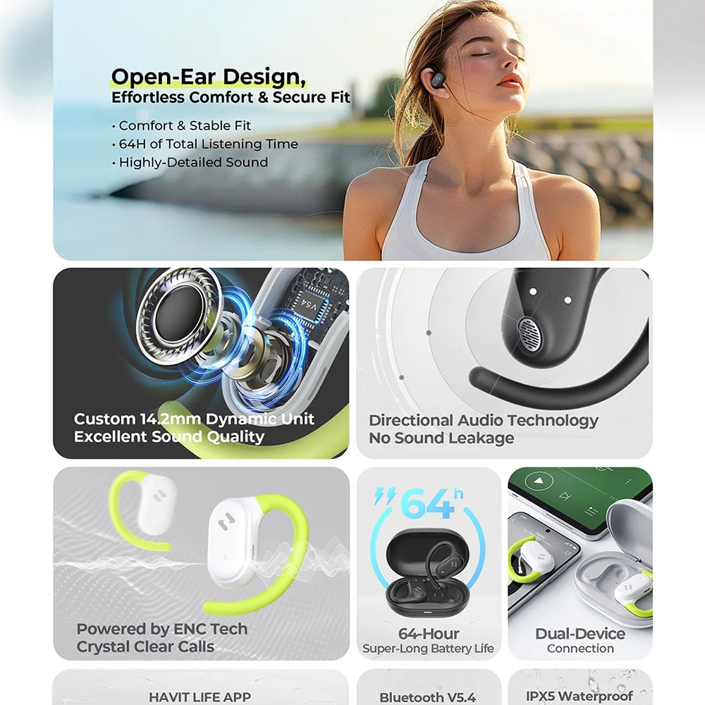Manos libres Bluetooth HAVIT OWS915, TWS, Negro