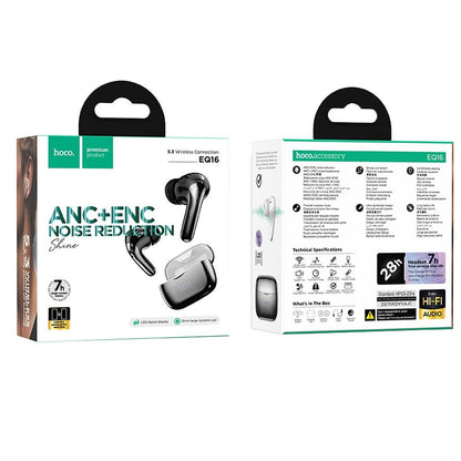 Manos libres Bluetooth HOCO EQ16, TWS, ANC, Negro